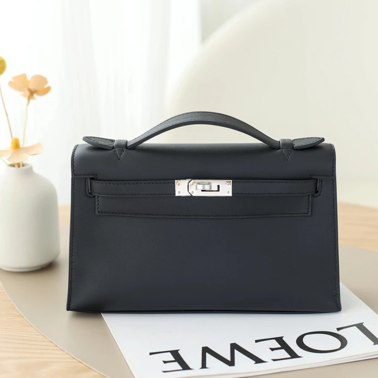 未使用 Hermes/爱马仕 MINI Kelly一代22 K刻 s皮黑银手包