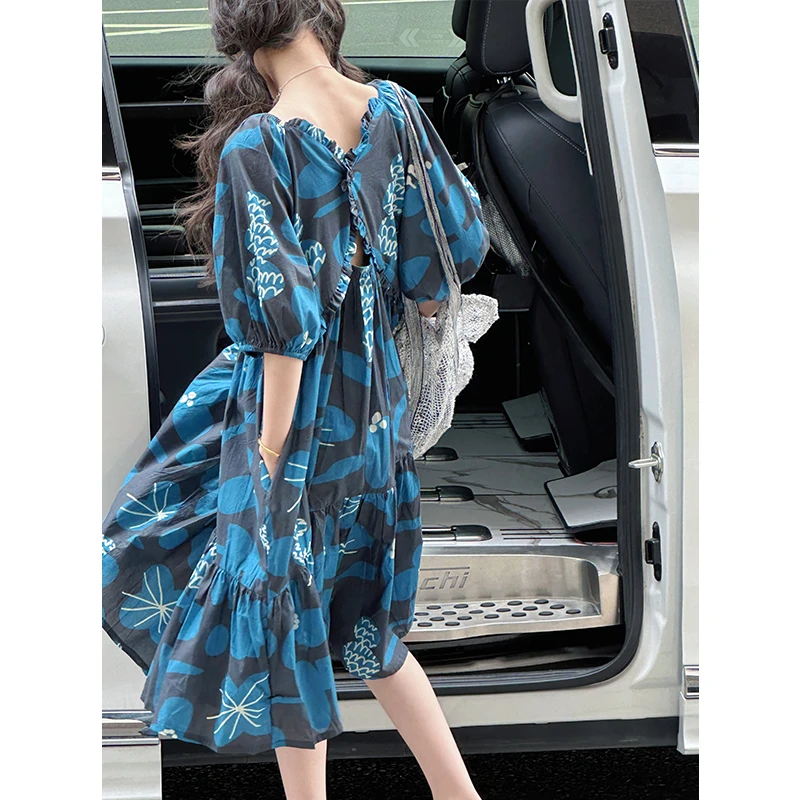 K29219孙小美法式女童短袖连衣裙2025夏装儿童碎花裙气质长裙