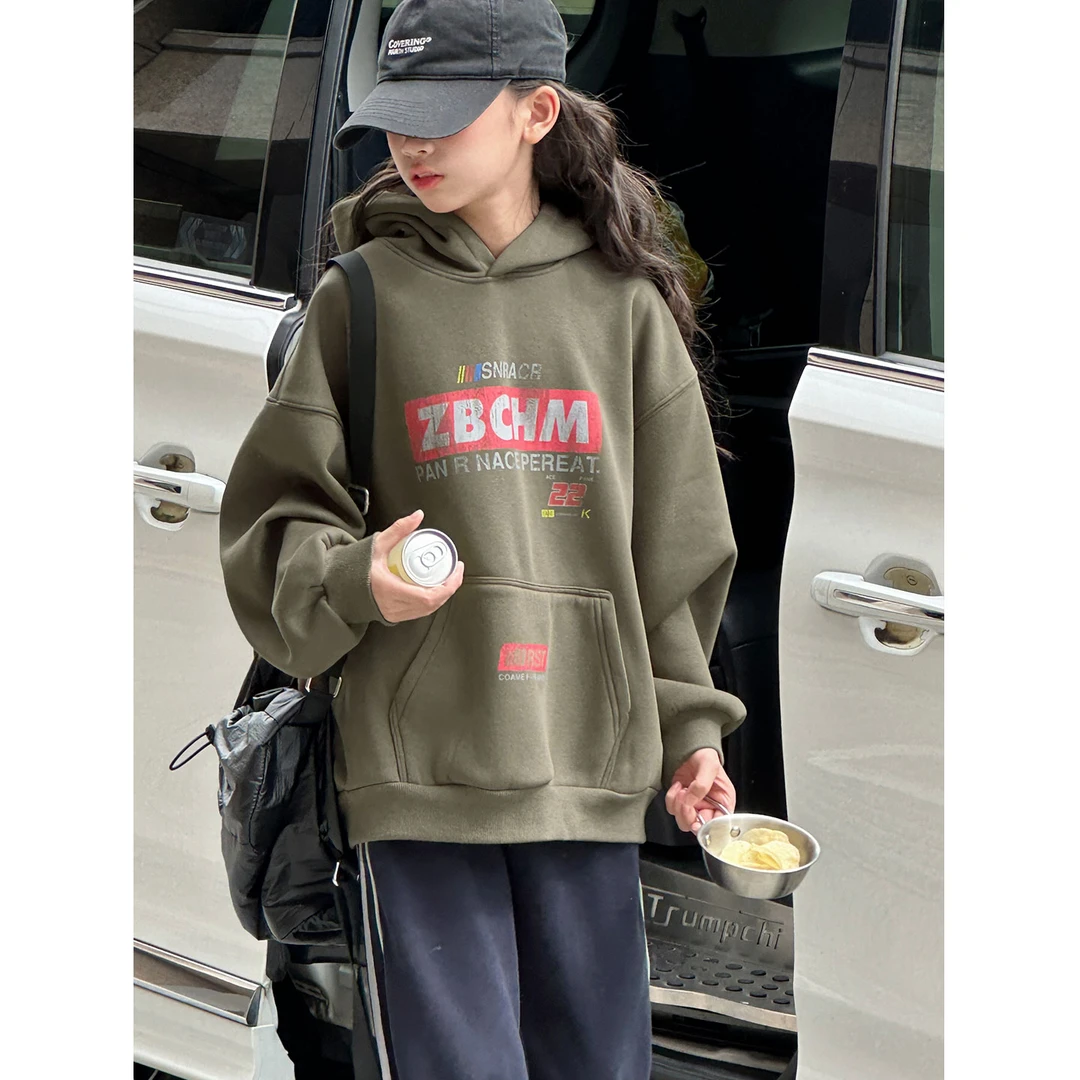 K29963女童连帽卫衣秋冬儿童连帽上衣2025新款女大童加绒加厚衣服