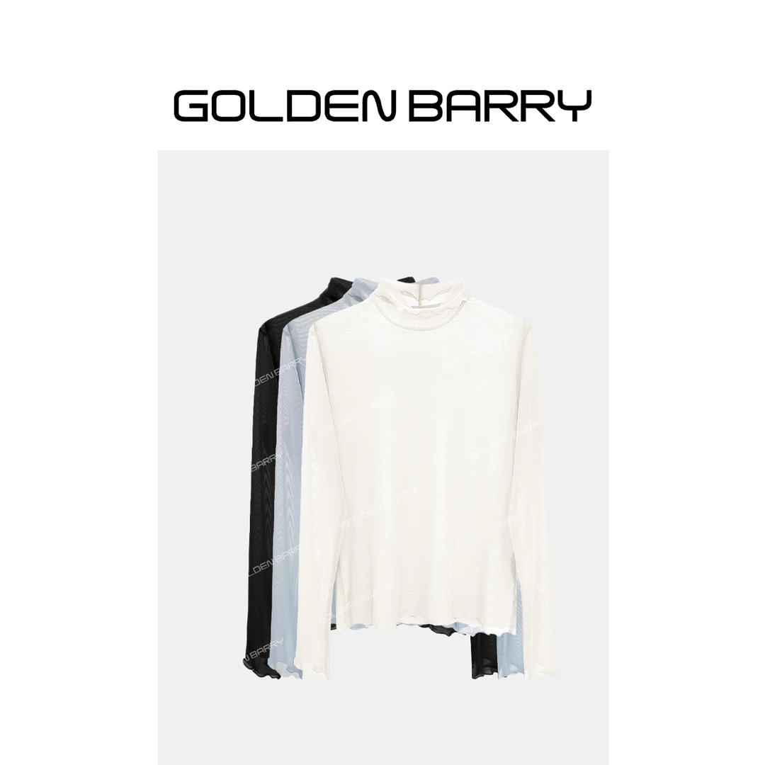 GOLDENBARRY|204016网纱时尚自由领打底衫【微瑕1】