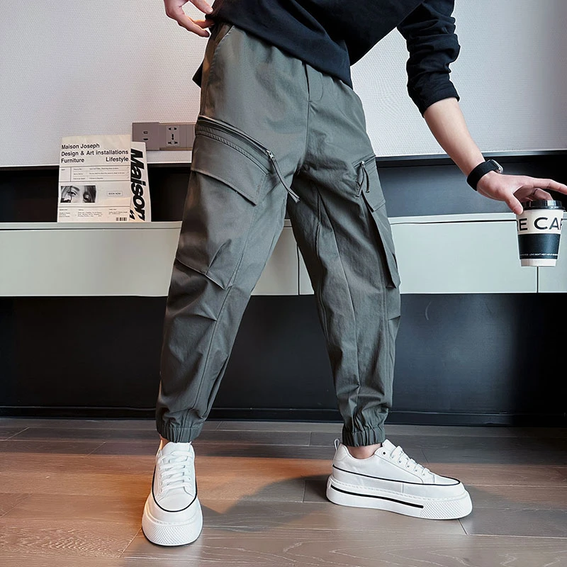潮牌工装裤子男春秋季束脚休闲2025新款痞帅男裤潮流运动九分裤