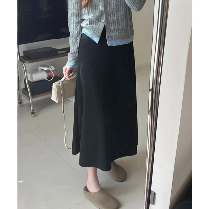 2024新款冬季显瘦松紧腰加绒毛呢半身裙大摆裙#6607