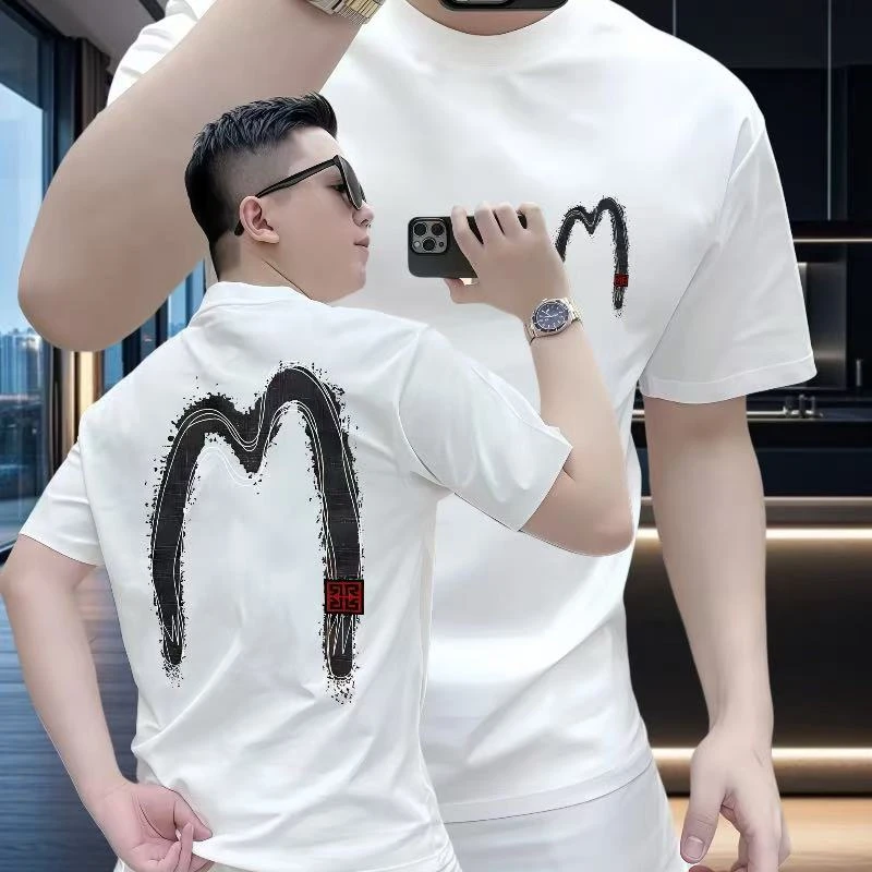 M线条 高品质新款重磅轻奢百搭极简印花流行圆领时尚宽松半袖