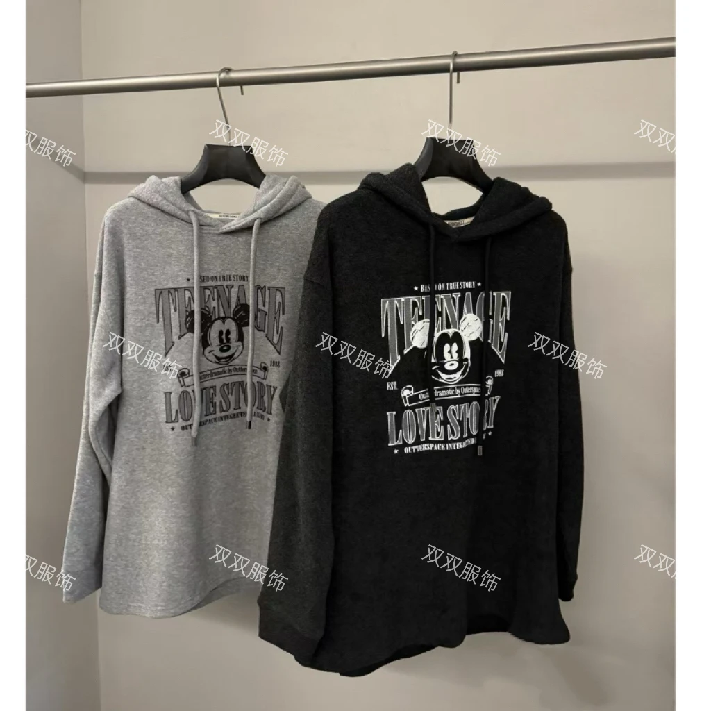 【SSOUHAN】字母米奇头加绒加厚帽衫长袖卫衣