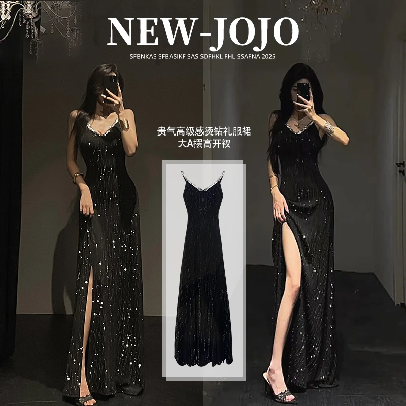 g5/F010烫钻/0822【JOJO】【现货】轻奢重工烫钻亮片礼服裙女
