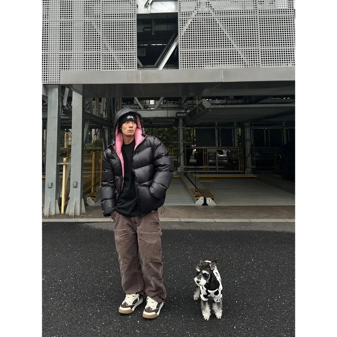 秋冬新品纯色百搭棉服拉链连帽短款棉服情侣款拼接潮流面包服男女