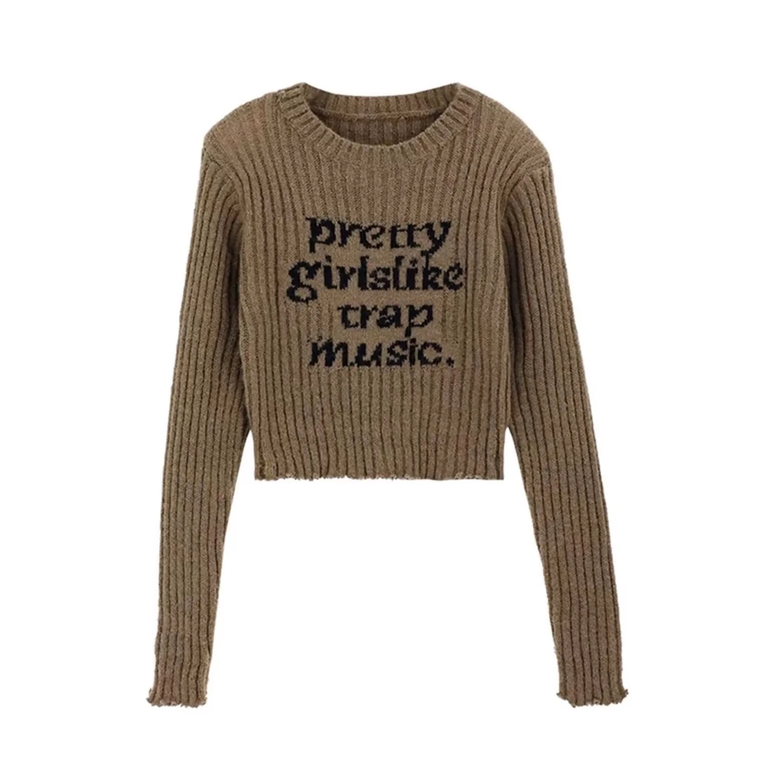 【清仓特惠】秋冬别致美式修身短款正肩上衣毛衣针织打底衫女内搭