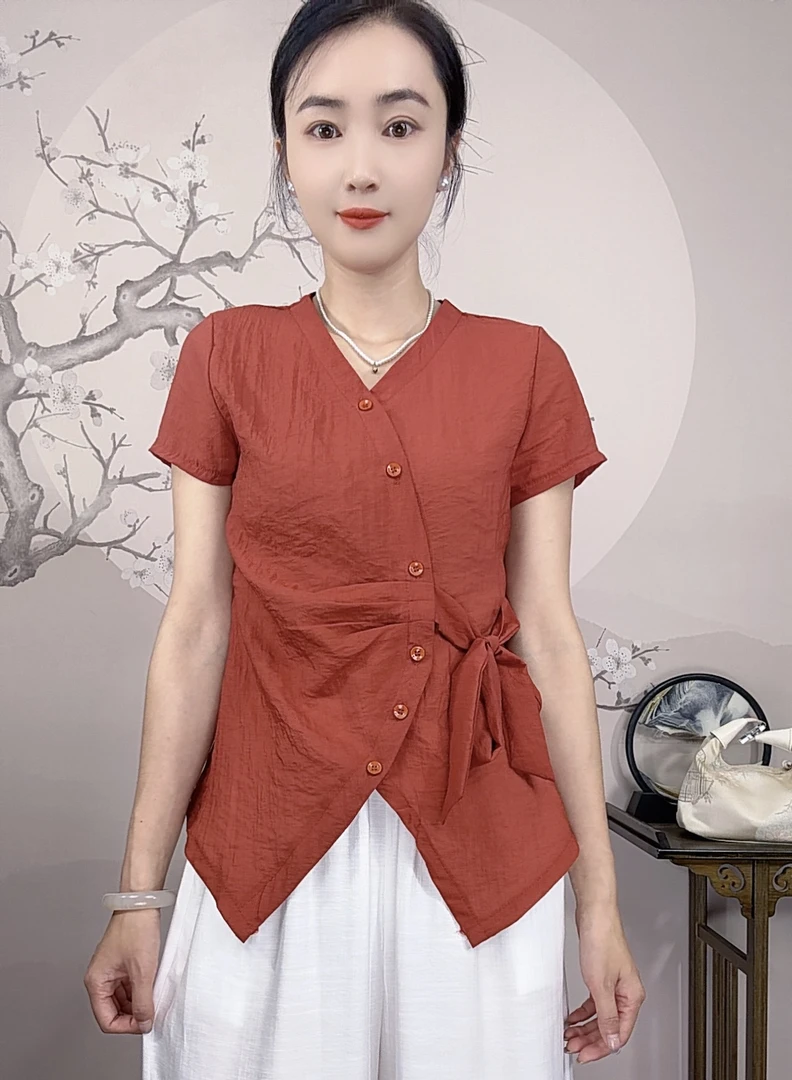 云锦=夏季新款时尚百搭减龄小衫腰带款