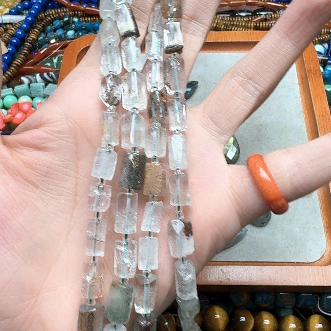 玛瑙/玉髓未镶嵌珠宝半成品一条7x12mm绿幽灵
