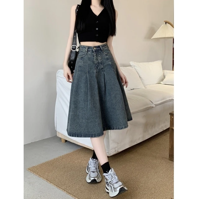 大码微胖复古半身裙女装夏季梨形身材牛仔裙梨形身材高腰a字裙子