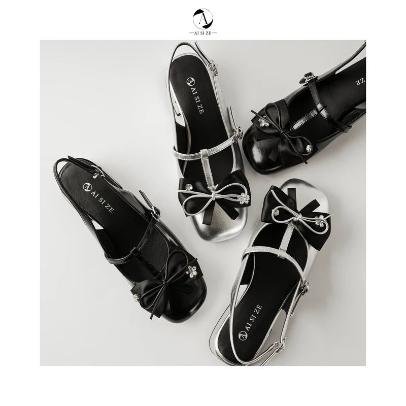跟高4cm/34-39/平跟凉鞋包头蝴蝶结时装凉鞋时尚黑色软底低跟百搭