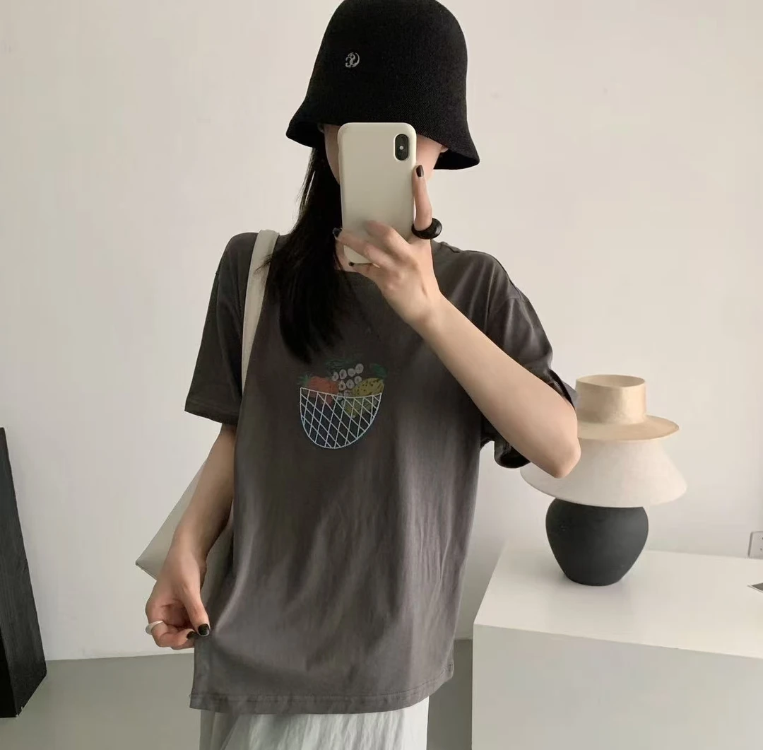 5294号20133#圆领百搭休闲显瘦刺绣短袖上衣T