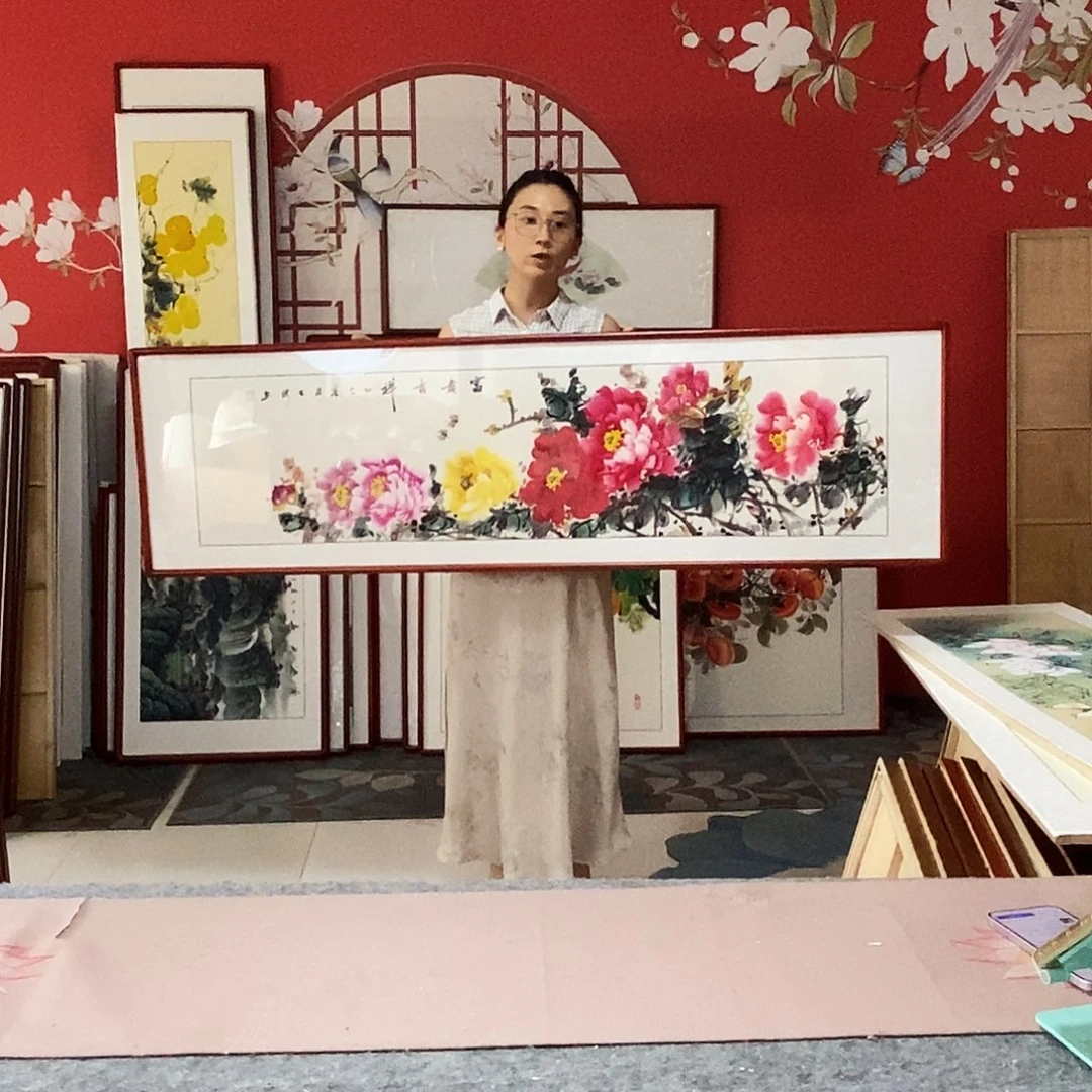 国画手写手绘带框包邮47✖️162国画作品