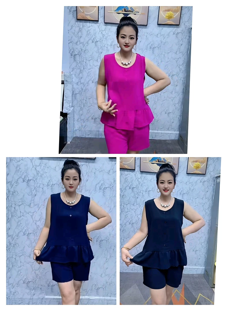 夏季无袖背心阔腿短裤慵懒风洋气遮肚显瘦套装女款