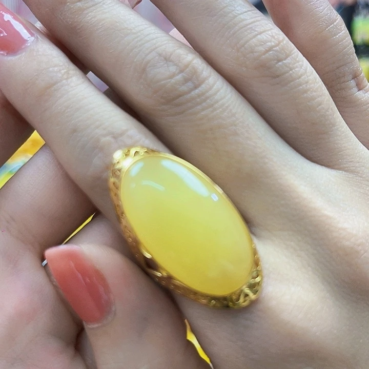 琥珀银S925镶嵌颈饰戒指