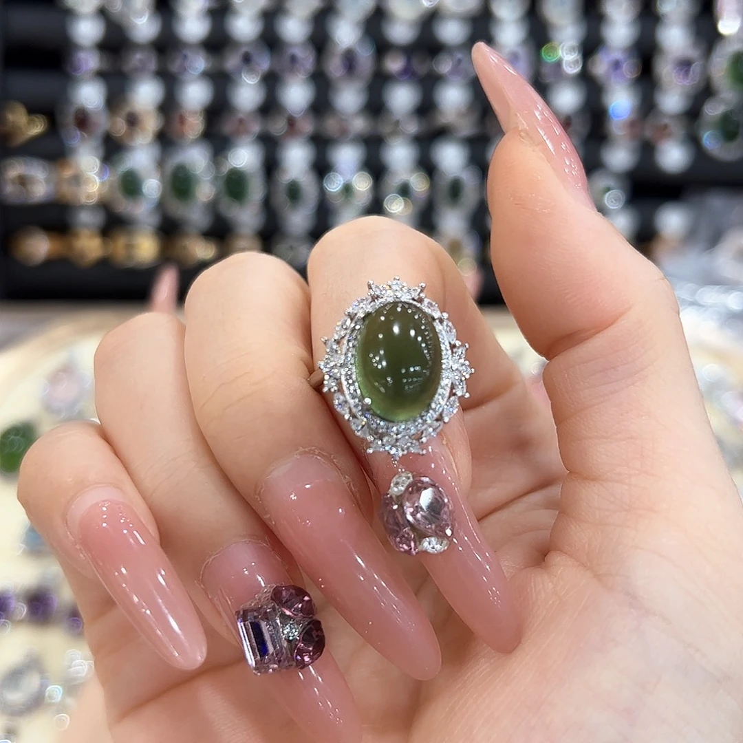 ~***~岫玉银S925镶嵌戒指