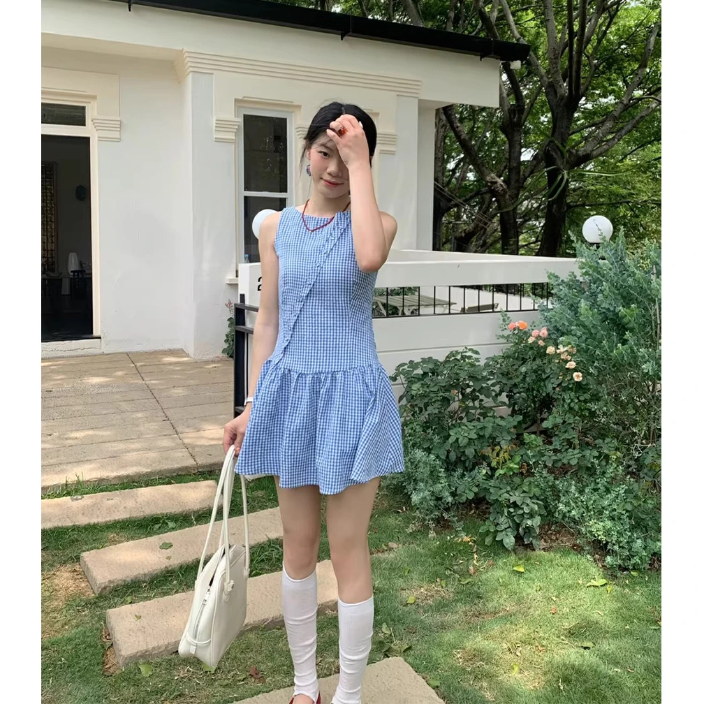 2025夏季新款法式无袖韩系设计感背心连衣裙女设计感小众百搭短裙