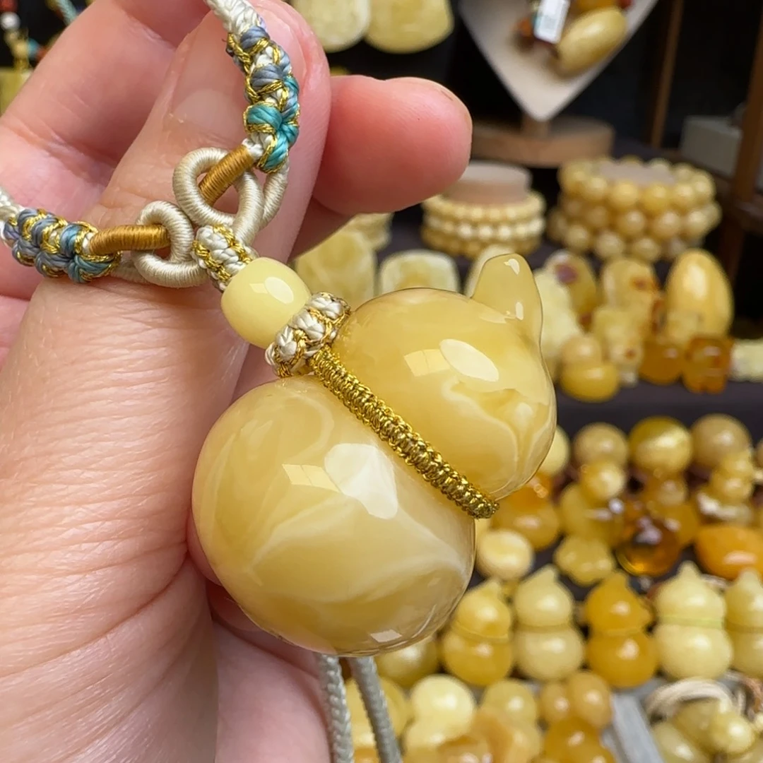琥珀未镶嵌套链天然俄料蜜蜡葫芦吊坠