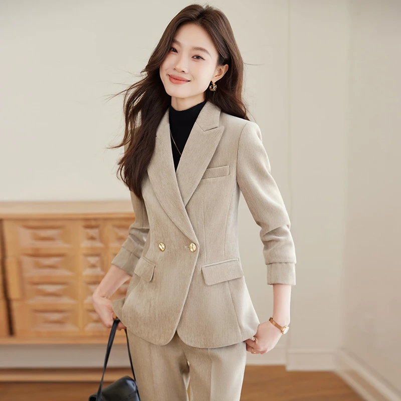 常规通勤西装女双排扣气质商务名媛休闲风套装职业女神范显瘦西服