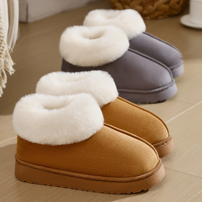 冬季室内外居家毛绒保暖外穿防滑包跟棉拖鞋雪地靴