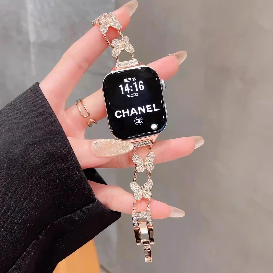 适用红米watch5表带Redmi4蝴蝶镶钻腕带小米9pro时尚8pro配件苹果