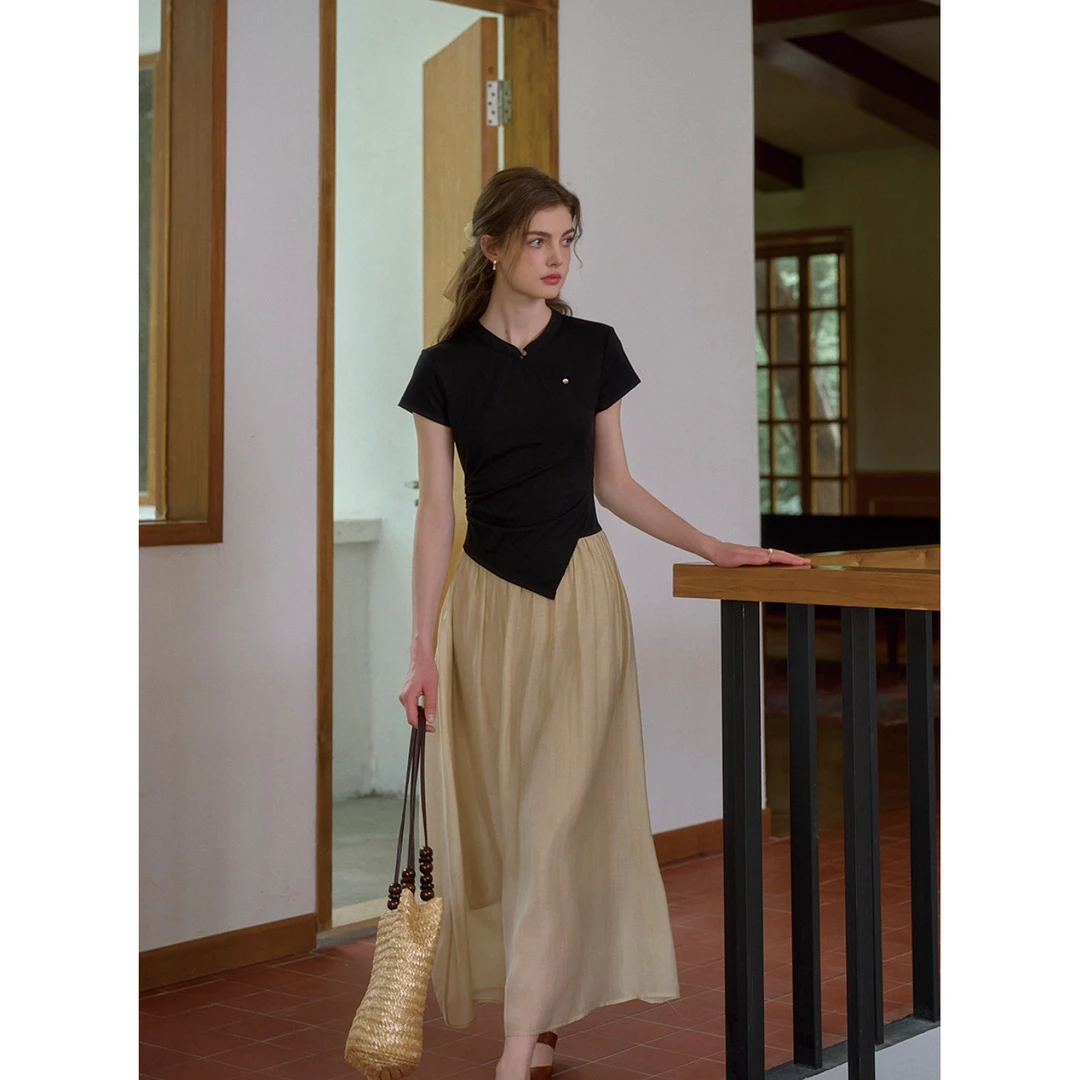 SimpleRetro新中式不对称假两件针织裙子女生韩系气质连衣裙