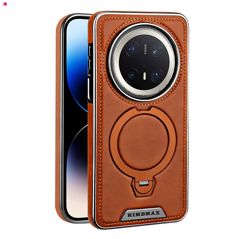 适用华为Mate70Pro+旋转支架磁吸手机壳高级感皮质Mate60pro+防摔