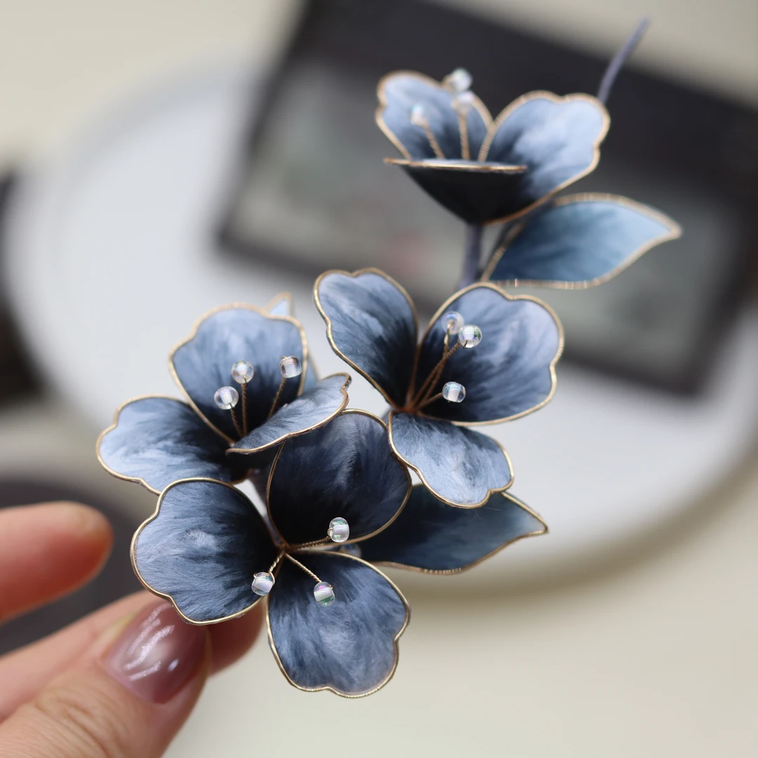 青墨 掐丝绒花头饰非遗手工蚕丝绒花汉服头饰发饰