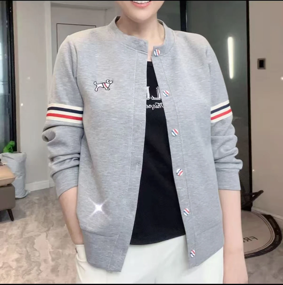 秋季新款圆领开衫宽松版TB外套上衣春秋休闲长袖百搭外搭