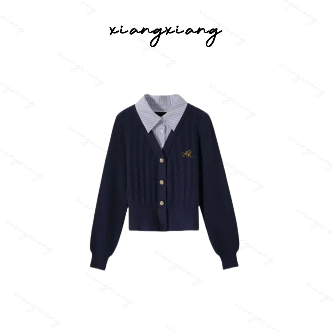 【香香专属】假两件针织上衣女装设计感显瘦时尚洋气长袖毛衣ZB8111