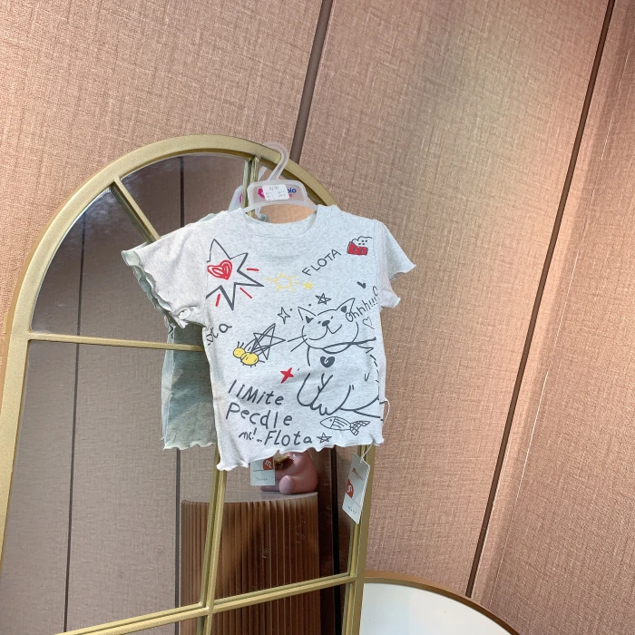 AL180    宝宝灰色卡通纯棉短袖T恤