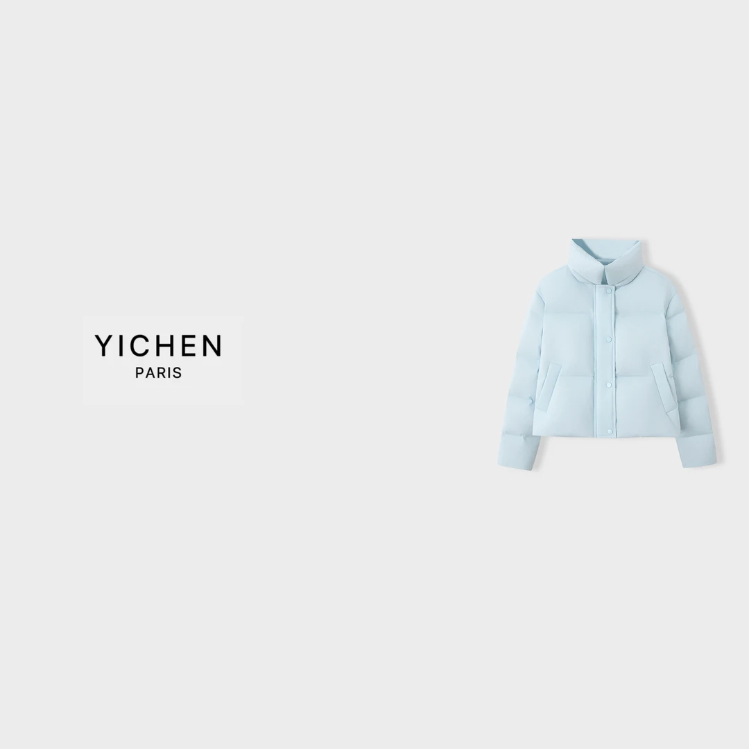YC 冰川蓝 笑脸徽标翻领短款羽绒服-4154