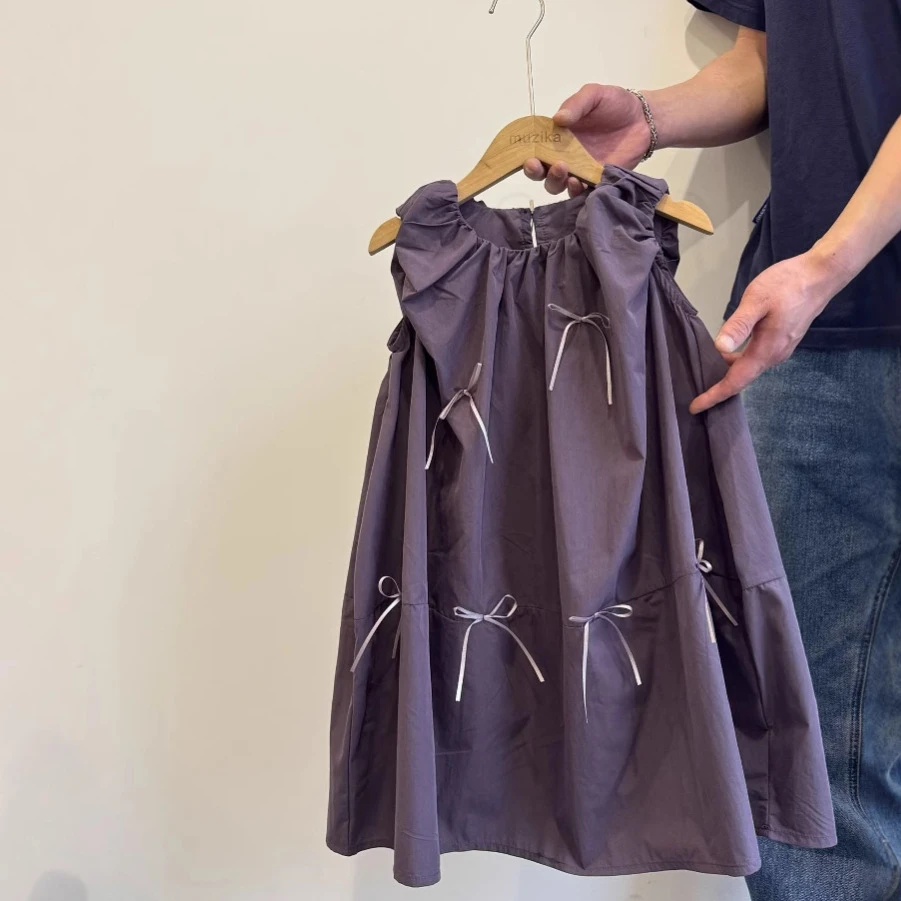 2025夏季新款女童森系结连衣裙童装轻奢女宝宝紫色背心裙