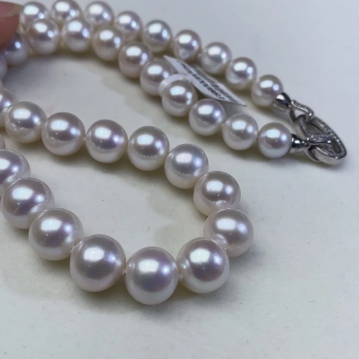 淡水珍珠银S925镶嵌颈饰卡9到11高品极光白炫天女粉收藏毕业级