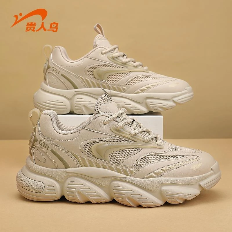 人鸟男鞋老爹鞋2025新款秋季透气网面休闲 鞋情侣厚底增高运动鞋