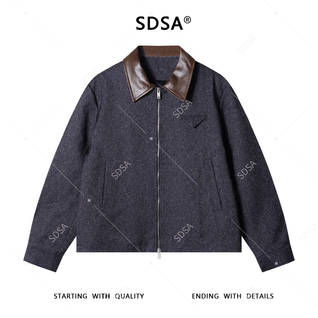 SDSA男士秋冬新款痞帅男装设计师撞色翻领拉链夹克倒三角时尚外套