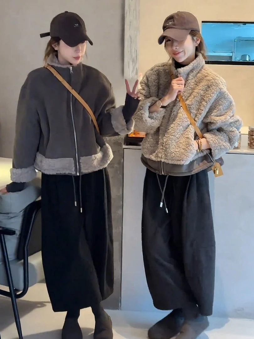 韩系潮流洋气两面穿厚款外套女2025冬季新款时尚气质休闲百搭上衣