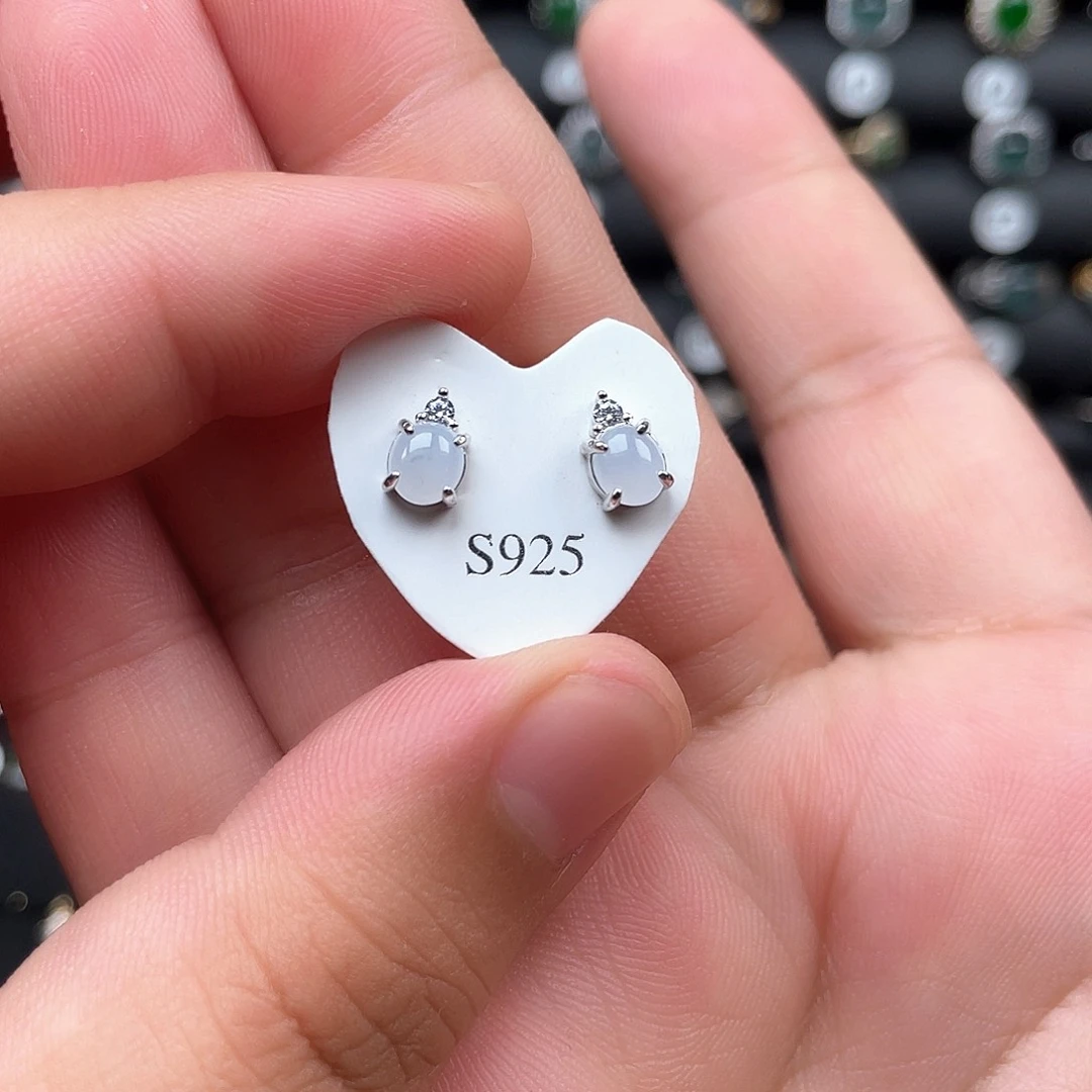 翡翠银S925镶嵌耳饰