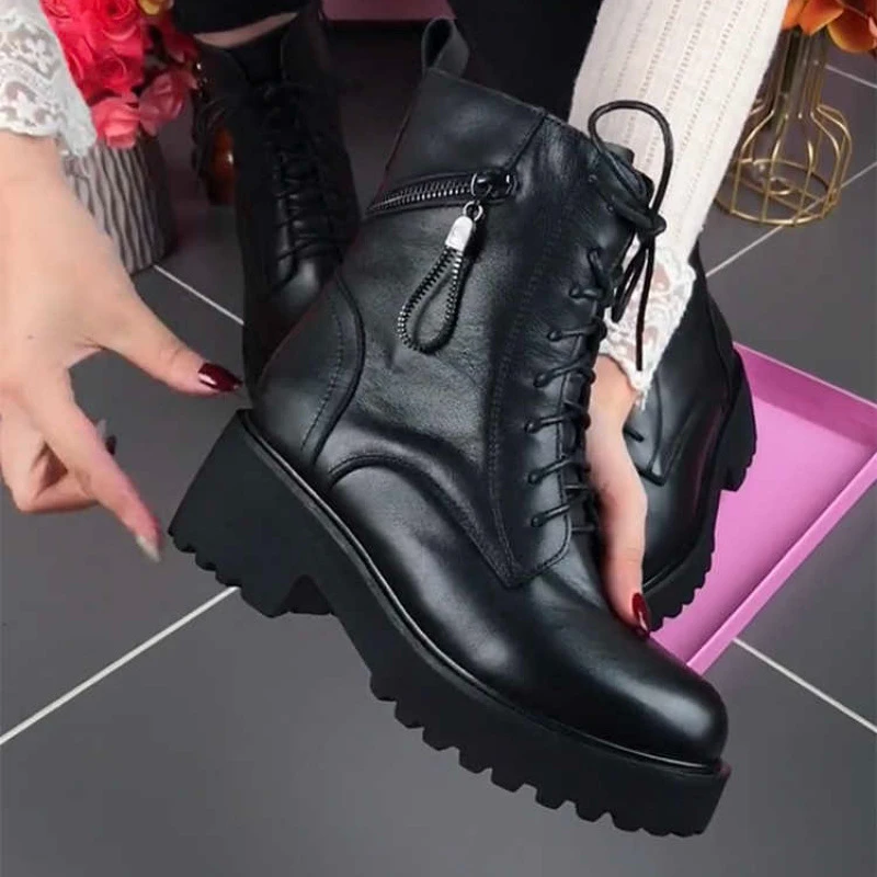 爆款新款冬靴子粗跟短靴加绒保暖棉靴厚底马丁靴