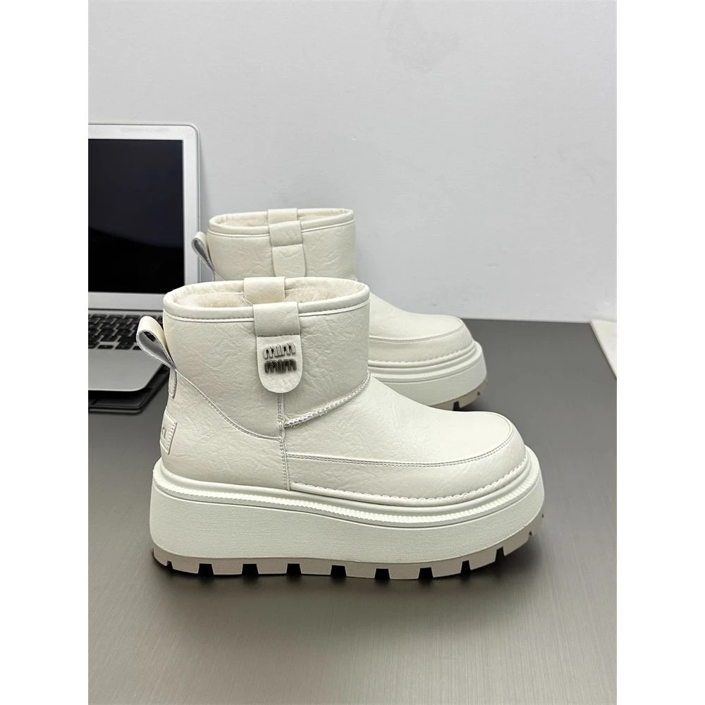 真皮防水防滑雪地靴女2025冬新款小个子6cm厚底时尚加绒保暖棉靴