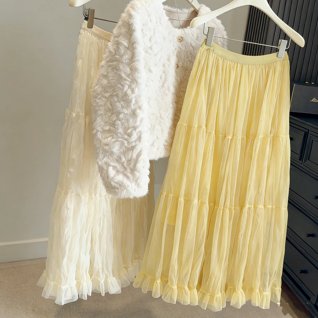 法式温柔复古半身裙女夏高腰显瘦仙女百褶仙女长裙百搭轻盈飘逸