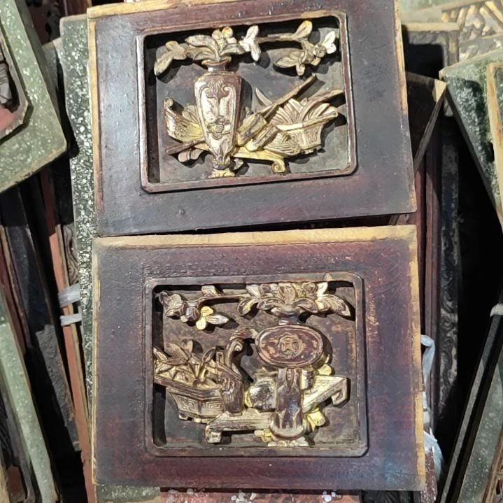 香榧木港*2老木雕老花板一对