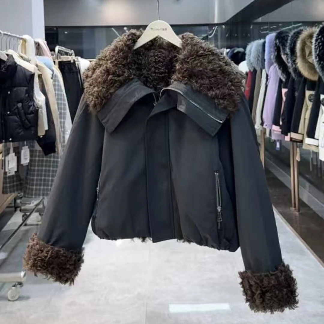 【天邑严选】冬季新款双面穿大翻领翻毛两穿翻领毛绒派克外套女
