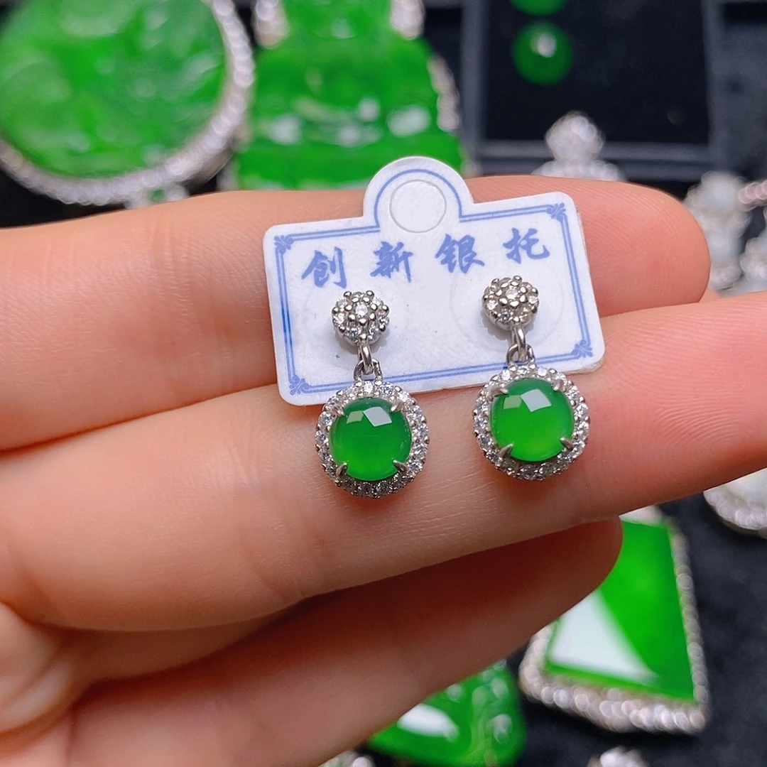 翡翠银S925镶嵌耳饰