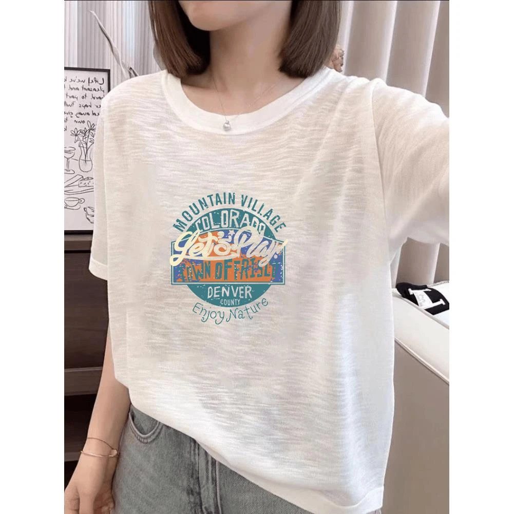 100%竹节棉短袖T恤女夏装2025爆款大码宽松显瘦百搭休闲外穿上衣