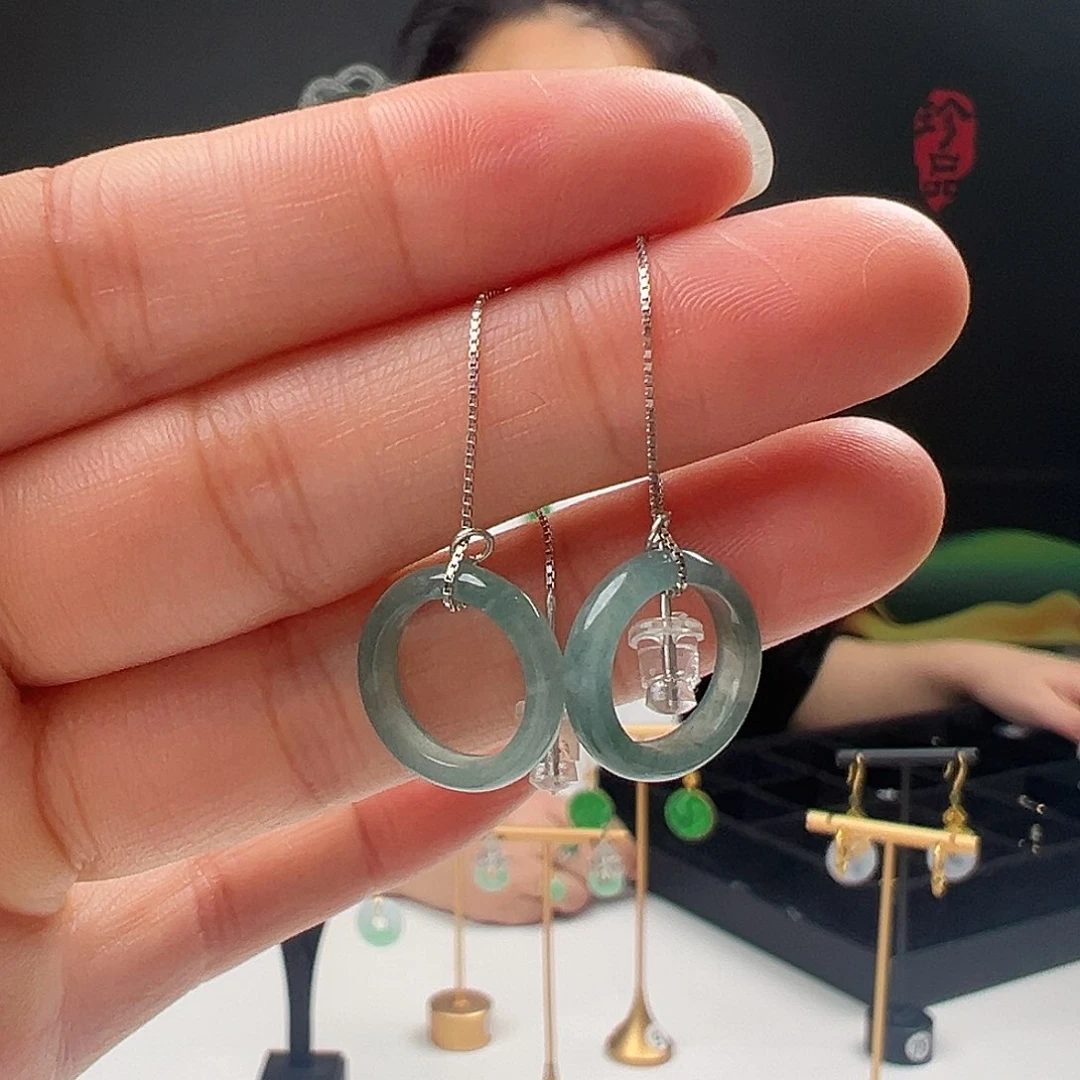 银S925镶嵌翡翠耳饰