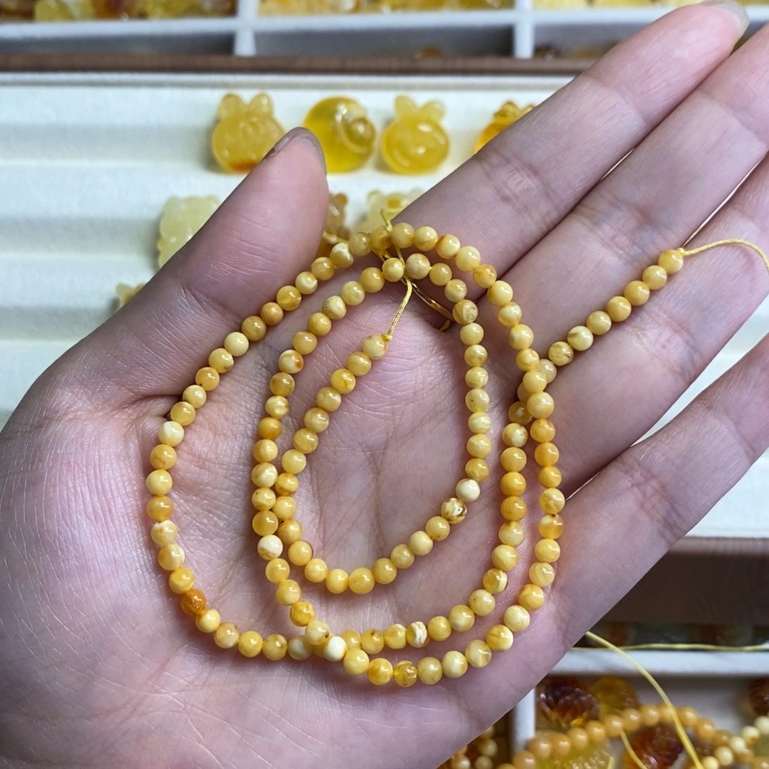 琥珀未镶嵌裸石小米珠链