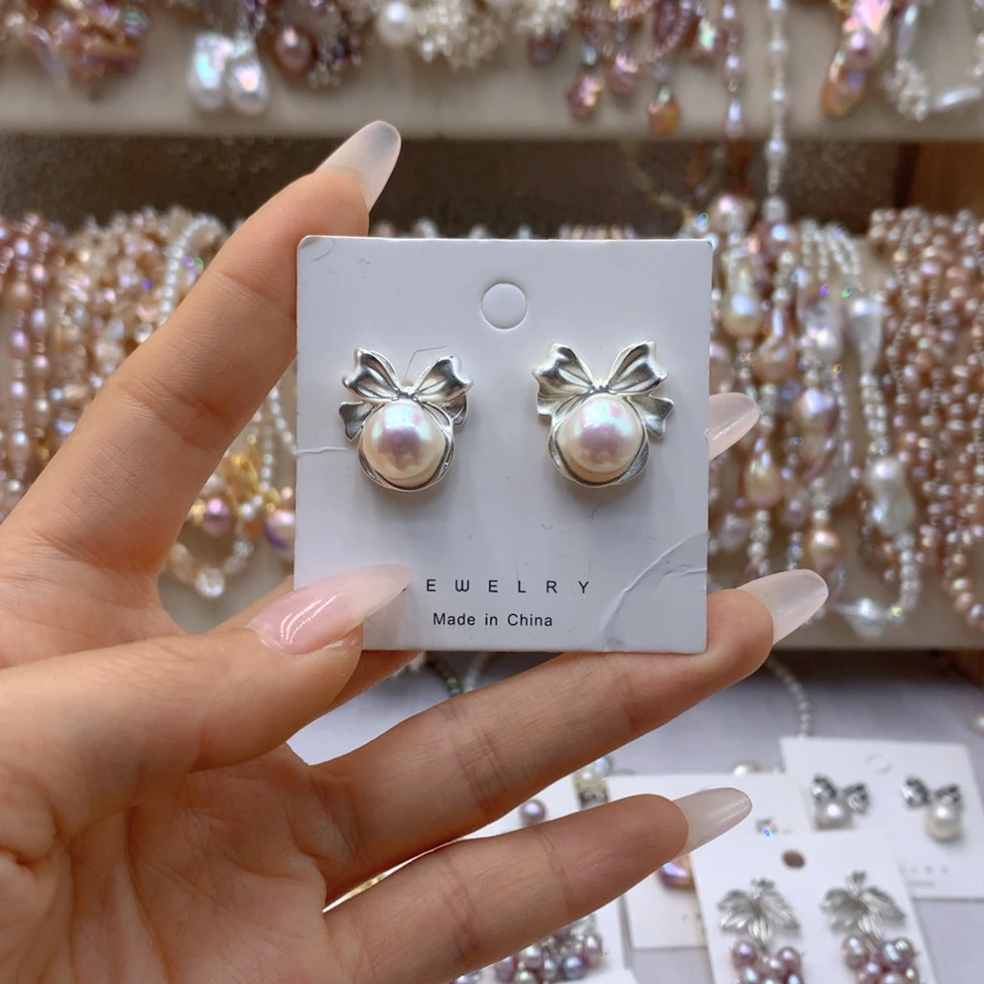 淡水珍珠耳饰银S925镶嵌