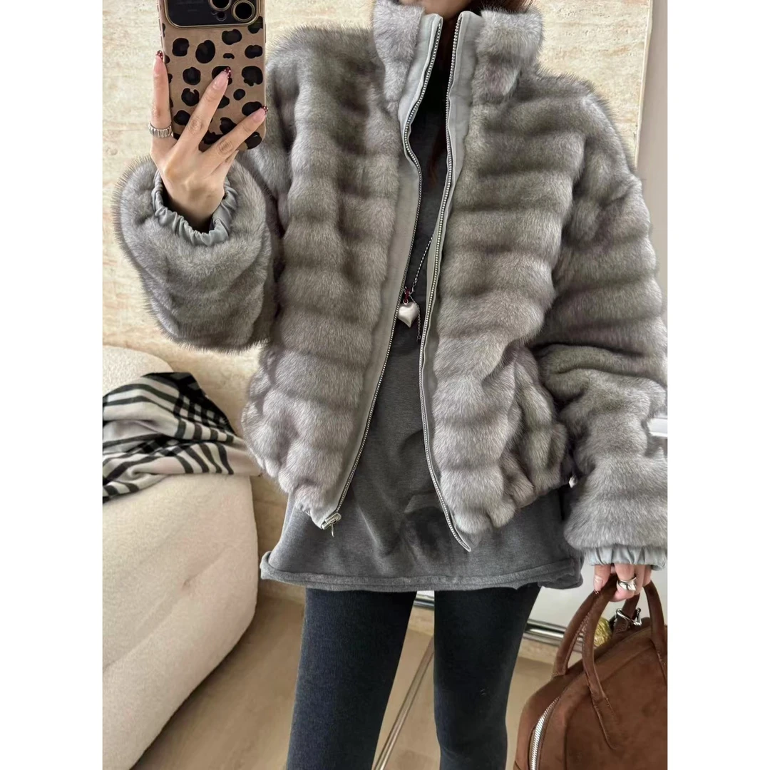人造皮草 SP【柏拉恋人】冬季韩系宽松显瘦加厚仿水d毛两面穿外套女