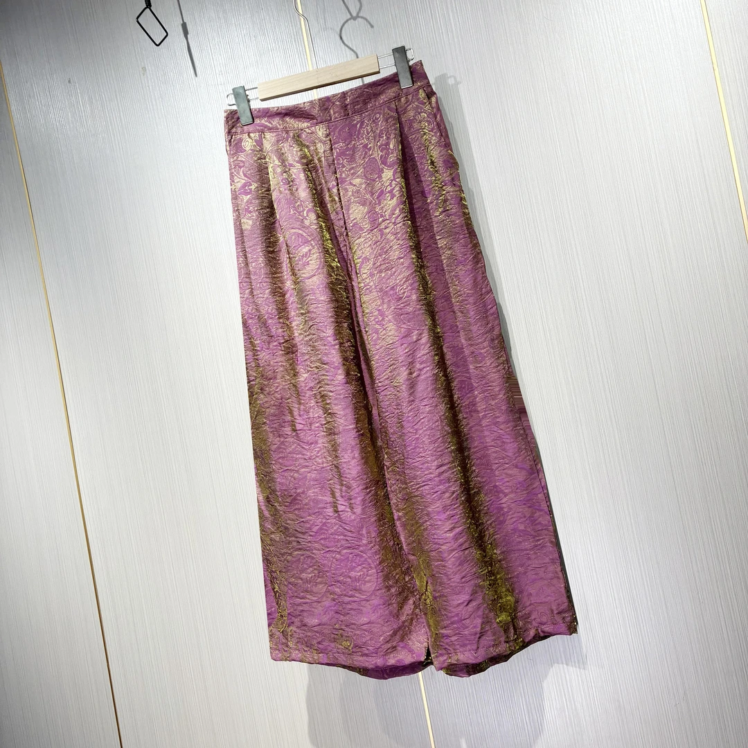 重工高级感浮光锦浮金阔腿裤宽松显瘦遮肉休闲裤新中式国风长裤